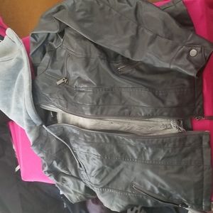 $20 add on - fur lined charcoal leather jacket removeable mixed media